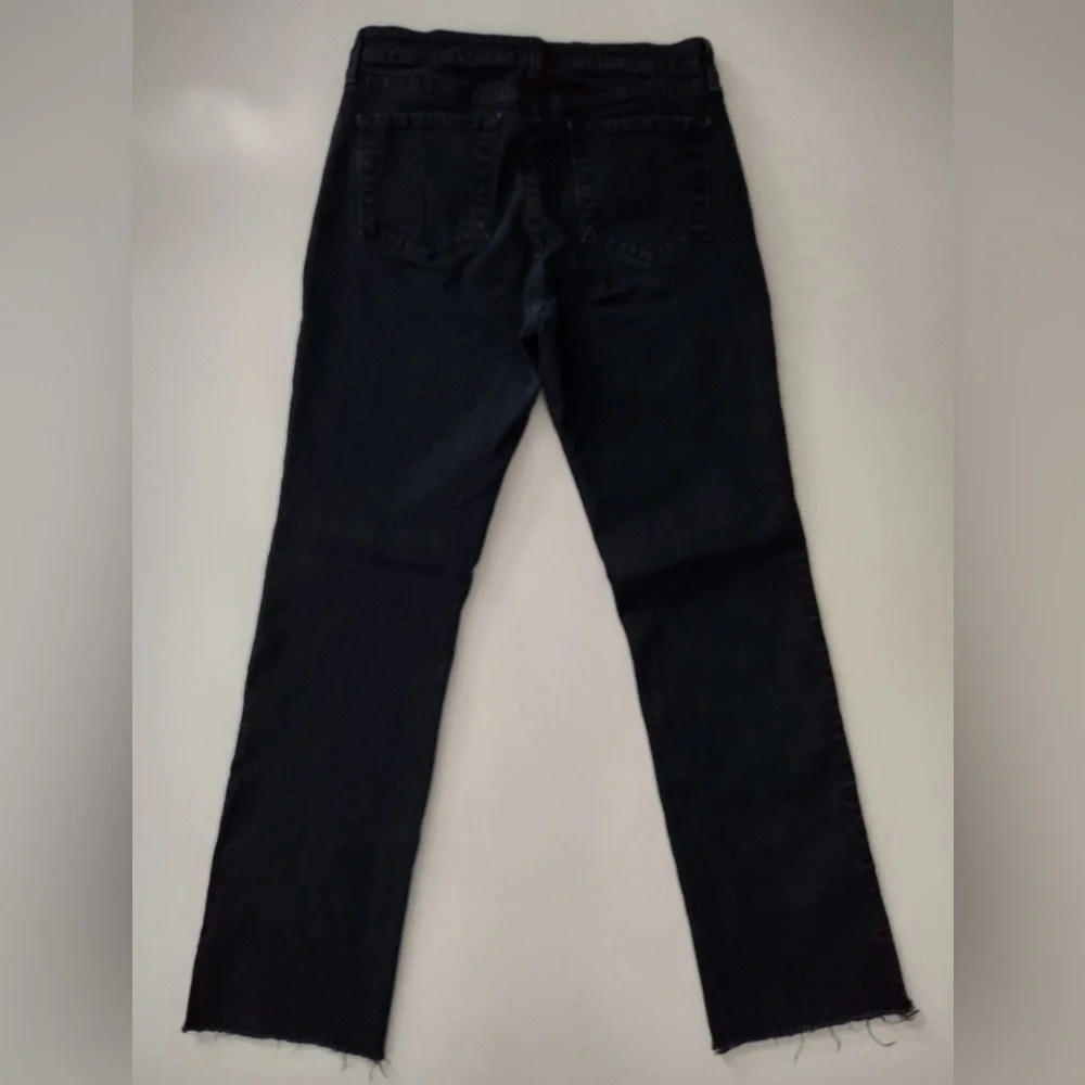 NYDJ Jeans Women's Size 10 Straight Stretch Black Denim Raw Hem 5 pocket - Picture 3 of 7